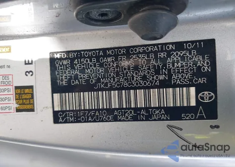 2012 Scion Tc from USA, damaged, VIN JTKJF5C78C3030674